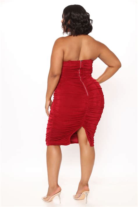 All Ruched And Ready Midi Dress Wine Fashion Nova