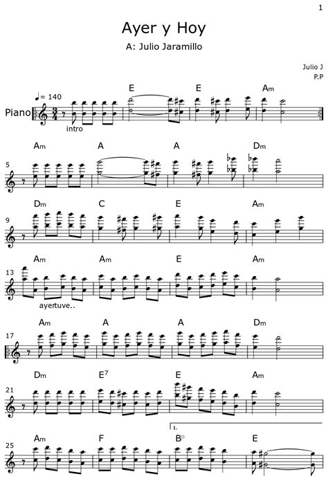 Ayer Y Hoy Sheet Music For Piano