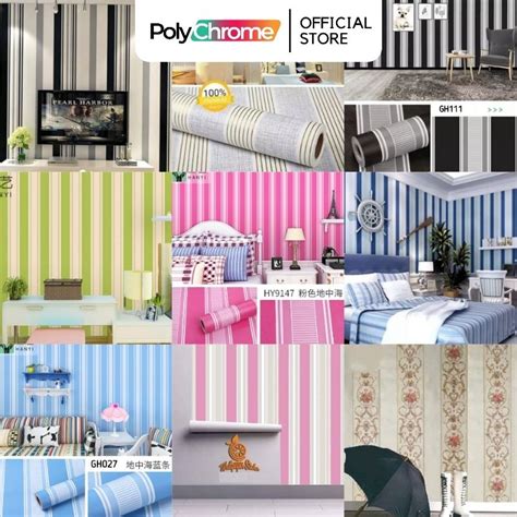 Jual COD Wallpaper Dinding Stiker Salur Garis Stripe Pink Biru Hijau