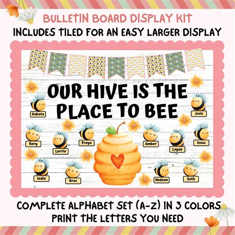 Welcome To Our Hive Bee Bulletin Board Edit Names Custom Words Printable Classroom Decor Door