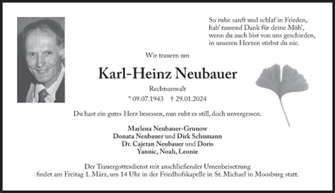 Traueranzeigen Von Karl Heinz Neubauer SZ Gedenken De