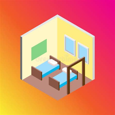 Isometric Hostel Bed Rooms Vector Illustration Stock Vector