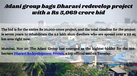 Ppt Adani Group Bags Dharavi Redevelop Project With A Rs 5 069 Crore