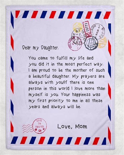 Personalized Blanket To Daughter Cotton Throw Air Mail Letter Fleece