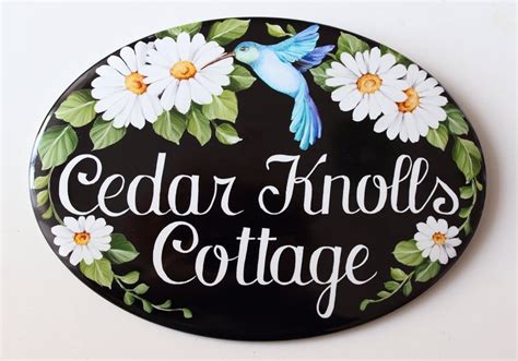 Cottage Name Sign Custom House Sign With Hummingbird And Daisies