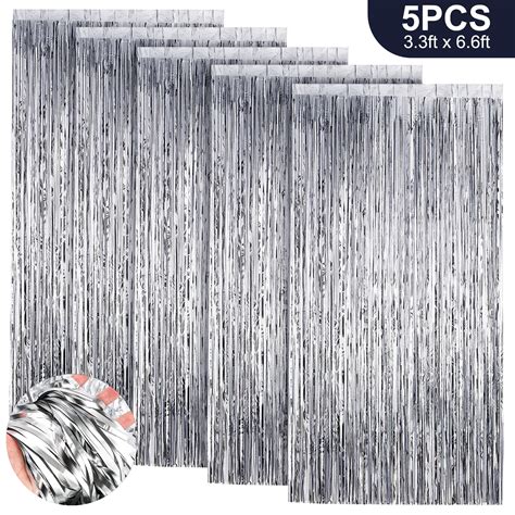 EEEkit 5pcs Silver Foil Fringe Door Curtains Metallic Photo Backdrop