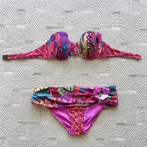 Colorful Floral Design Bikini Set By Nanette Depop