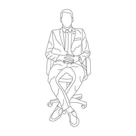 Man sitting on a chair line art with white background, illustration ...