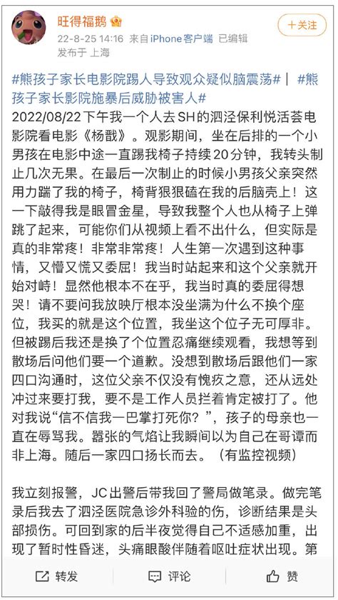 熊孩子家长电影院踢人致观众暂时性昏迷，警方通报