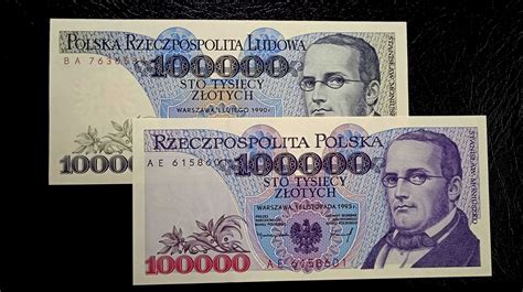 Banknoty PRL 100000 zł 1990 93 st 1 UNC 2 szt Częstochowa Błeszno OLX pl