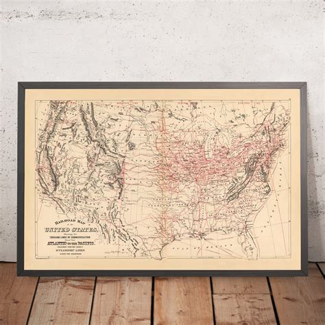 Old Railroad Map of the United States by Samuel Mitchell, 1890: Atlant ...