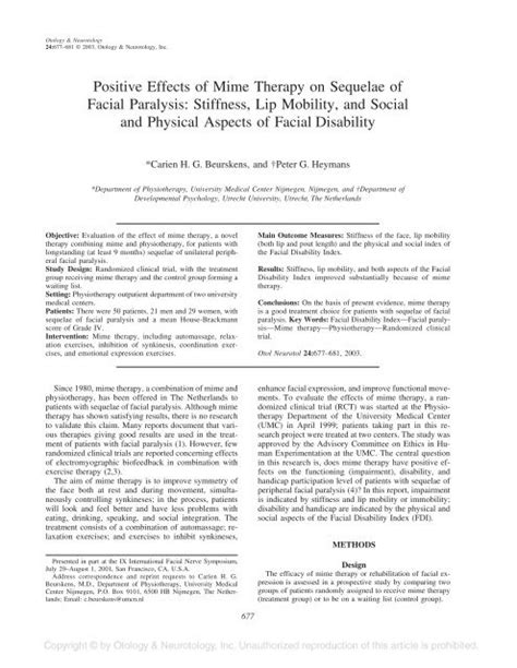 Positive Effects Of Mime Therapy On Sequelae Of Facial Paralysis