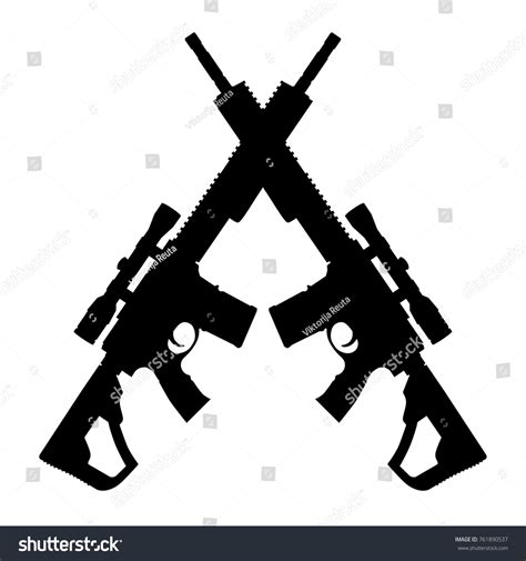 Vector Illustration Two Crossed Assault Rifle Stock Vector Royalty Free 761890537