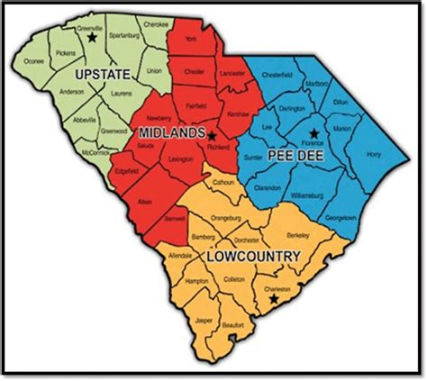 South Carolina County Map With Regions