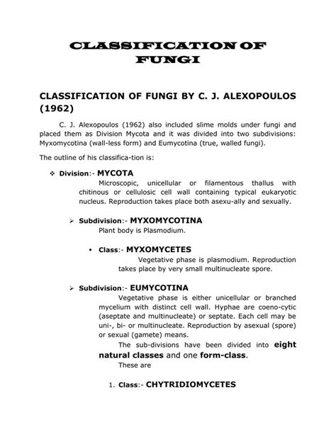 Classification OF Fungi - CLASSIFICATION OF FUNGI CLASSIFICATION OF ...