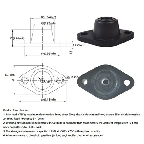 M8 Hnbr Anti Vibration Turret Rubber Mounts Rubber In