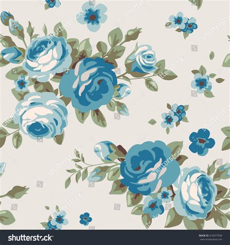 Seamless Pattern Blue Flowers Vintage Floral