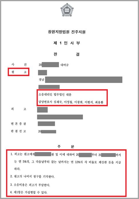 대여금반환청구소송 승소 대출까지 받아 돈 빌려줬으나 받지 못한 의뢰인 원금 및 이자 받아냄 대륜