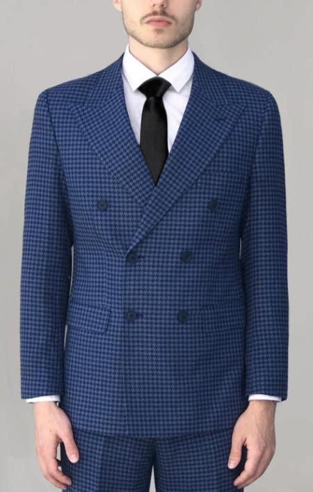 Mens Royal Blue And Slate Blue Large Houndstooth Double Brea