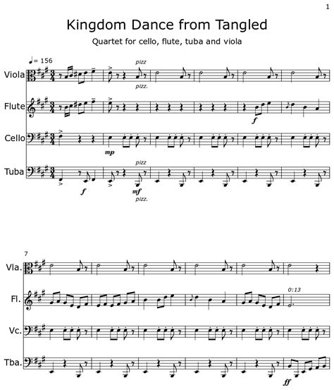 Kingdom Dance From Tangled Sheet Music For Viola Flute Cello Tuba