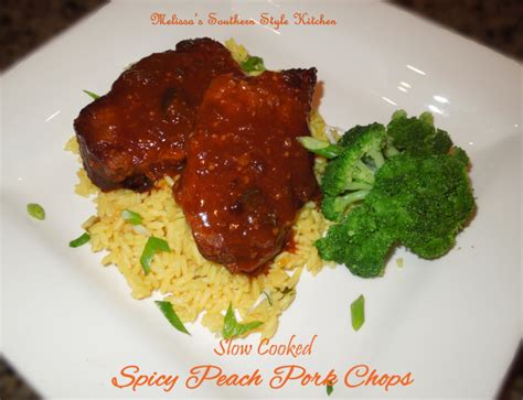 Slow Cooked Spicy Peach Pork Chops