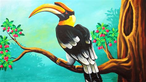 The Great Indian Hornbill Drawing And Painting Step By Step Youtube