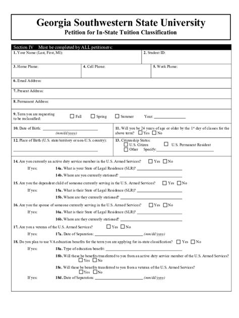 Fillable Online Petition For In State Tuition Classification Fax Email