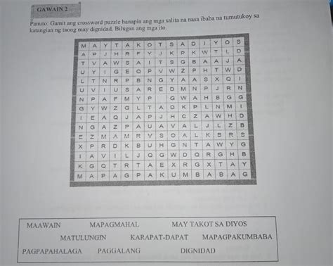 GAWAIN 2 Panuto Gamit Ang Crossword Puzzle Hanapin Ang Mga Salita Na