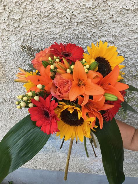 Sunflower Gerbera Lillies Lily Bouquet Wedding Wedding Flowers