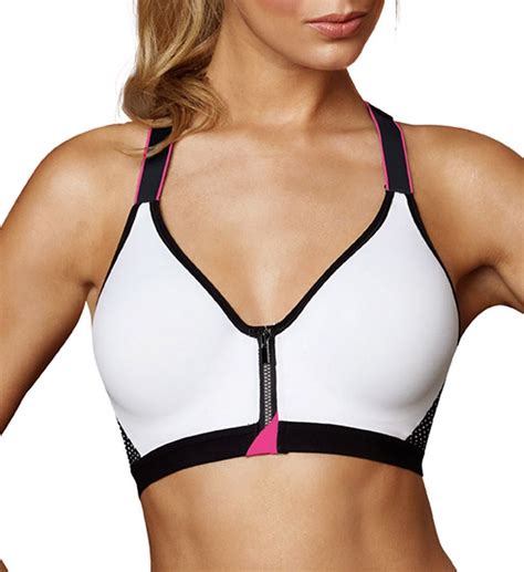 Women S 34b Maidenform Dm7991 Secure Zip Front Underwire Molded Cup Racerback Sports Bra White