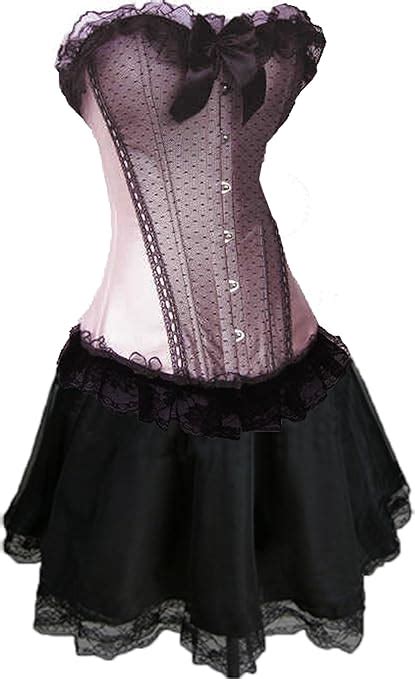 R Dessous Corsage Kleid Korsett Mini Rock Rock Mit Rosa Band Groesse