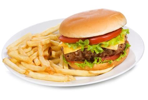 Hamburger With Fries On White Background Stock Photo Colourbox