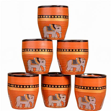 Buy Gateway Of Handicraft Hand Printed Brown Ceramic Kulhad Kullad Cups