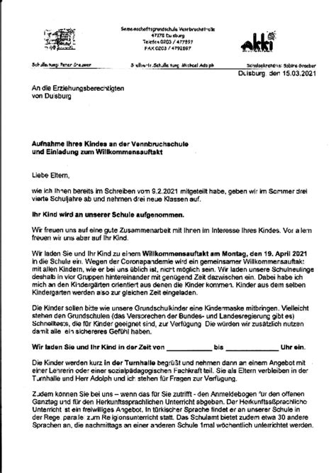 Elterninformationen Zum Willkommensauftakt