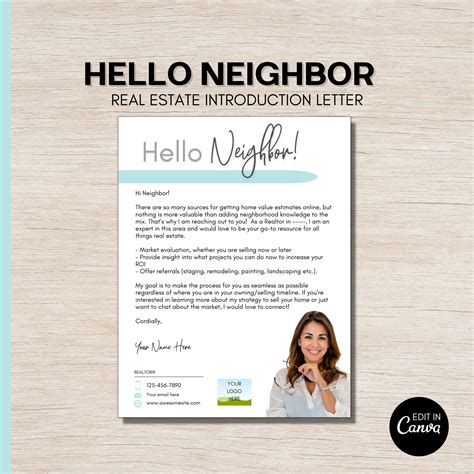 Hello Neighbor Introduction Letter For Realtors Customizable Farming