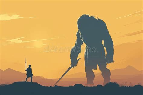 David And Goliath Minimalism Art Generative Ai Stock Illustration