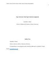 Read G Final Topic Selection Assignment Docx TOPIC SELECTION FINAL