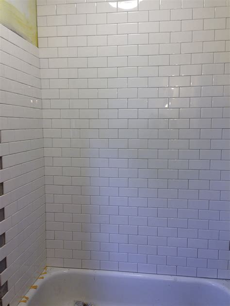 Subway tile getting there in the bathroom | REHAB DORKS