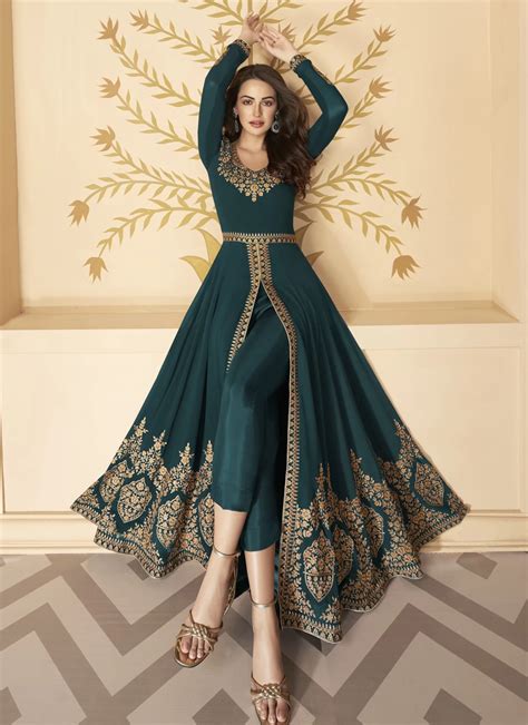 Shop Online Teal Color Anarkali Salwar Kameez 183142 Salwar Kameez