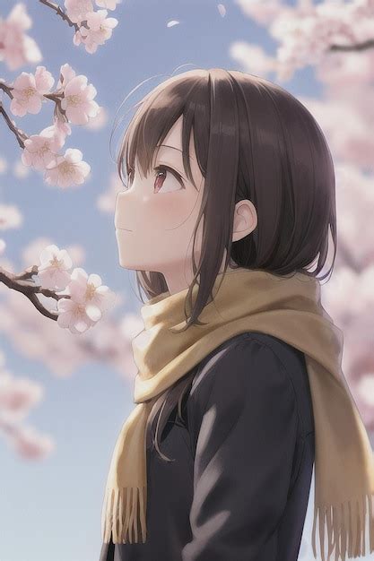 Premium Photo | Anime girl looking at a cherry blossom tree