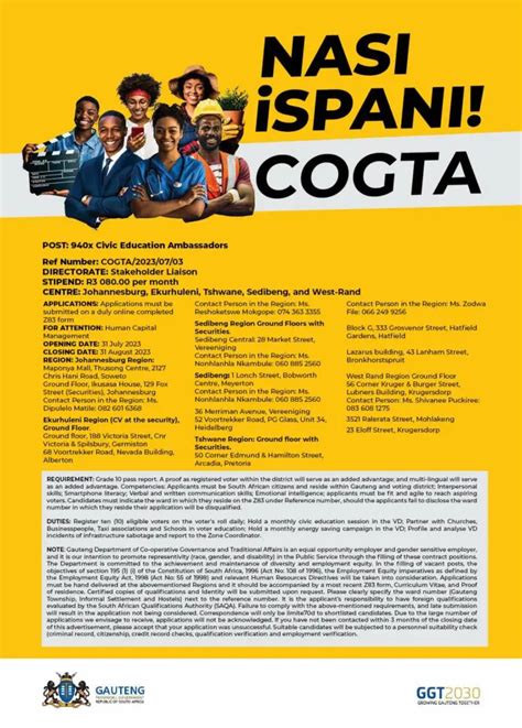 Nasi Ispani Cogta Civic Education Ambassadors 2023 For Unemployed South