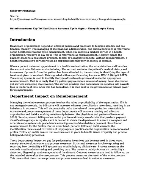 Reimbursement Key To Healthcare Revenue Cycle Mgmt Essay Sample