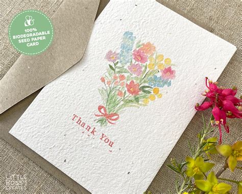 Plantable Thank You Card Flower Bouquet Thank You Card Watercolour