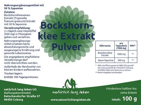 Bockshornklee Extrakt Pulver 100 g vegan natürlich lang leben