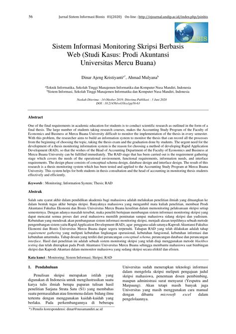 Pdf Sistem Informasi Monitoring Skripsi Berbasis Web Studi Kasus