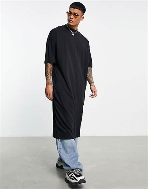 Asos Design Oversized Extreme Longline T Shirt In Black Asos