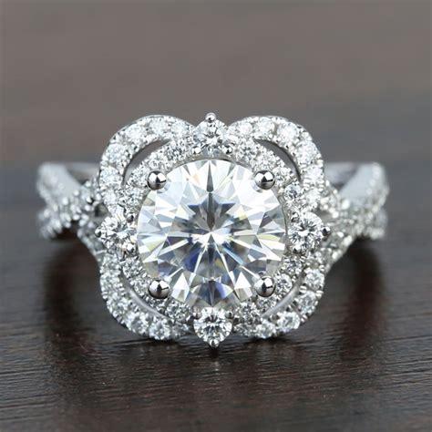 double halo moissanite  diamond ring  white gold