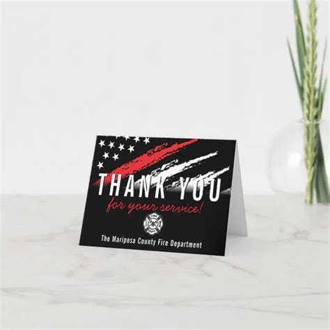 Firefighter Red Line Fire Flag First Responder Thank You Card Zazzle