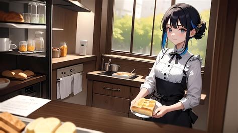 Premium Photo Pretty Girl In The Kitchen Anime Art For Wallpaper