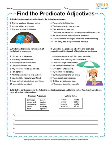 Sentences With Predicate Adjectives Worksheet